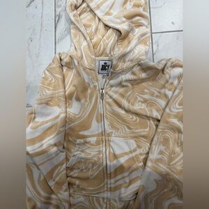 Juicy Couture Luxe Velour Soft Full Zip Hoodie Womens Cropped Swirl XL